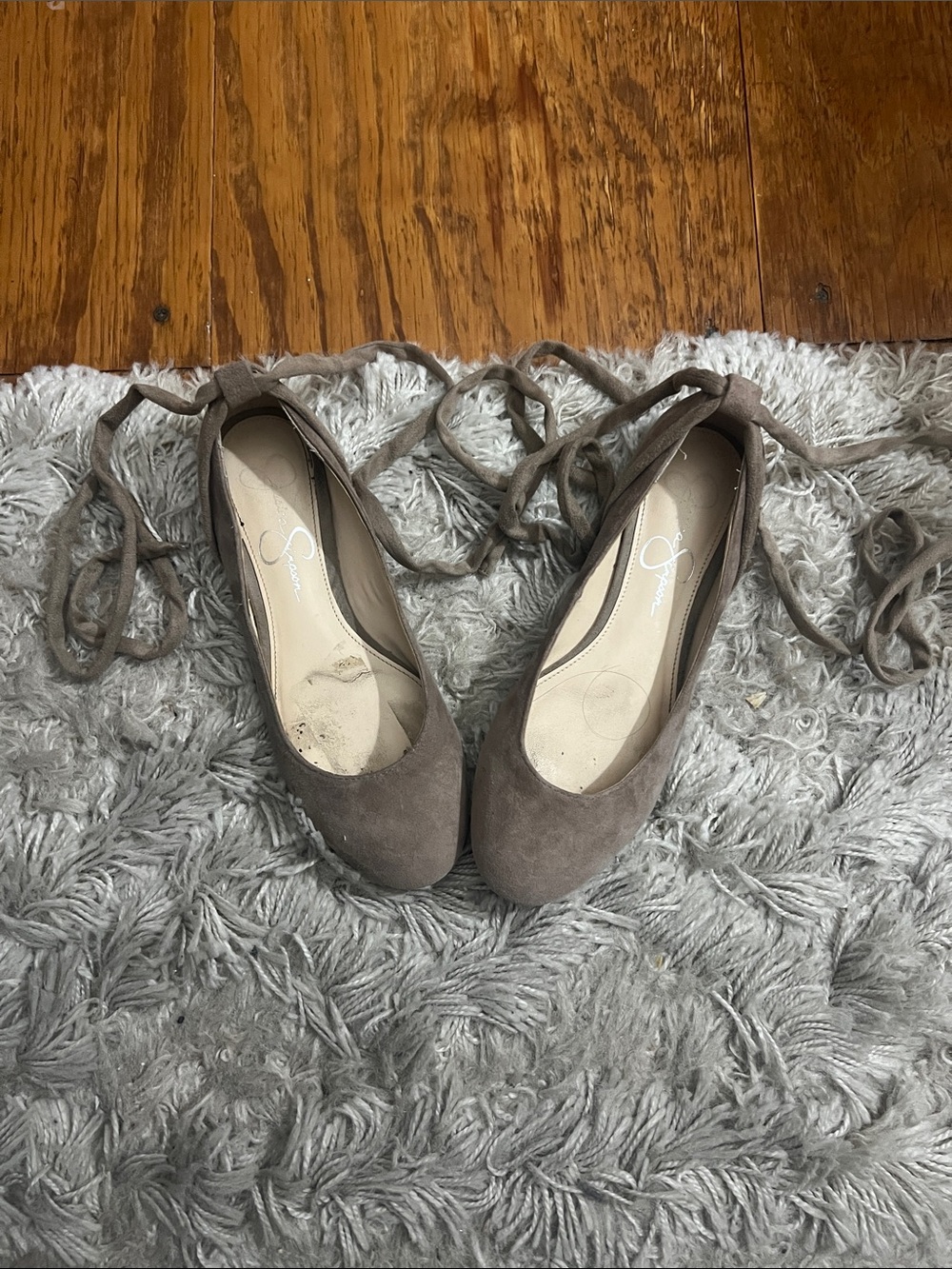 Jessica Simpson Bingley Taupe Lace-Up Suede Ballet Flats 8